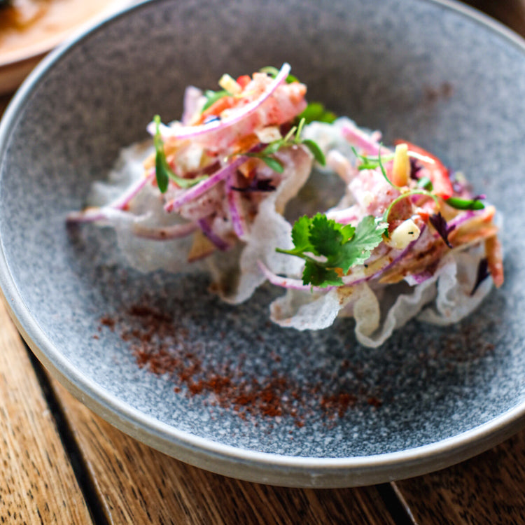 Food on a plate - at Te Motu Vineyard Waiheke Shed